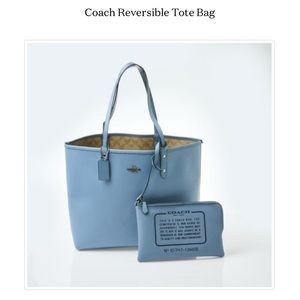 Coach Reversible City Tote light blue - Khaki and cornflower -pouch included